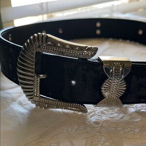 Elegant Black Belt with Silver Butterfly and floral designs and Buckle